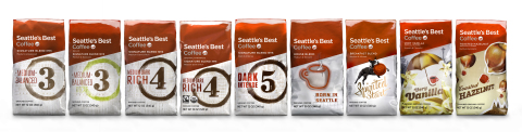 Seattle's Best Coffee packaged coffee is getting a new look to make it even easier for coffee drinkers to find the perfect coffee to fit their taste profile, including Signature Blends 3, 4 & 5 as well as Decaf Signature Blend 3, House Blend, Breakfast Blend and flavored coffee blends Very Vanilla and Toasted Hazelnut. (Photo: Business Wire)