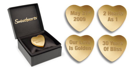 In time for Valentine's Day, NECCO is releasing limited-edition, 24 karat solid gold Sweethearts with your personalized message for the price of $19,995 (Photo: Business Wire)