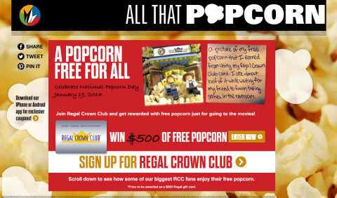 Regal Entertainment Group celebrates National Popcorn Day with a giveaway on AllThatPopcorn.com Source: Regal Entertainment Group