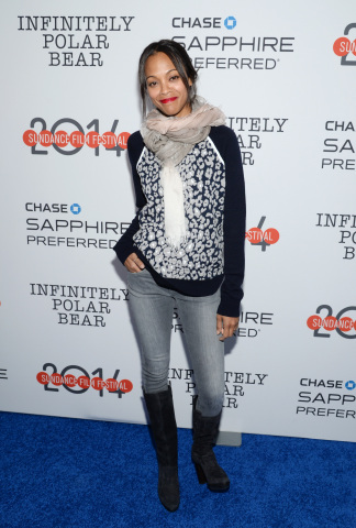 Actress Zoe Saldana attends the "Infinitely Polar Bear" premiere party hosted by Chase Sapphire Preferred during the Sundance Film Festival on Saturday, Jan. 18, 2014 in Park City, Utah. (Photo by Evan Agostini/Invision for Chase Sapphire Preferred/AP Images)