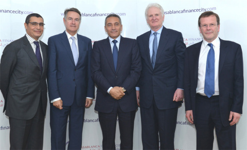 Said Ibrahimi, CEO CFCA; Michael Whitwell, President MEA, AIG; Moulay Hafid, Elalamy, Minister of Industry, Trade, Investment & Digital Economy, Morocco; Nicholas Walsh, Vice Chairman, AIG (Photo: Business Wire)