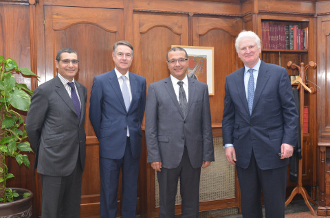 Said Ibrahimi, CEO CFCA; Michael Whitwell, President MEA, AIG; Mohamed Boussaid, Minister of Economy and Finance, Morocco; Nicholas Walsh, Vice Chairman, AIG (Photo: Business Wire)