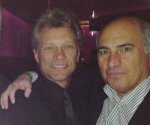 Jon Bon Jovi and Cosmo DeNicola mingle at the Ron Jaworski Celebrity Cigar Party January 30, 2014. (Photo: Business Wire)