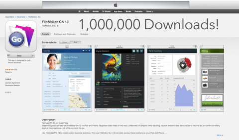FileMaker Go 13 for iPad and iPhone gets 1 million downloads today (Graphic: Business Wire)