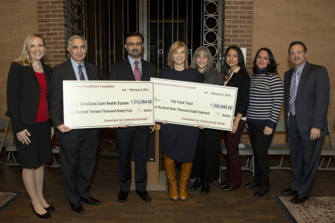 Representatives from the AstraZeneca HealthCare Foundation, The Food Trust and Christiana Care Health System at a ceremony today for the presentation of $422,894 in grants to each of the organizations from the AstraZeneca HealthCare Foundation. The event took place at Thomas Jefferson University Hospital in Philadelphia, Pa. The AstraZeneca HealthCare Foundation has announced grants totaling nearly $3.7 million to 19 U.S.-based nonprofit organizations across the country dedicated to improving cardiovascular health in local communities. (Photo: Business Wire)