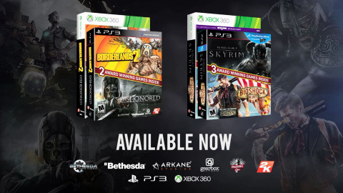 2K and Bethesda Softworks(R) today announced that four of the most critically-acclaimed video games of their generation - The Elder Scrolls(R) V: Skyrim, BioShock(R) Infinite, Borderlands(R) 2, and Dishonored(TM) - are now available in two all-new bundles* for $29.99 each in North America on the Xbox 360 games and entertainment system from Microsoft, PlayStation(R)3 computer entertainment system, and Windows PC.