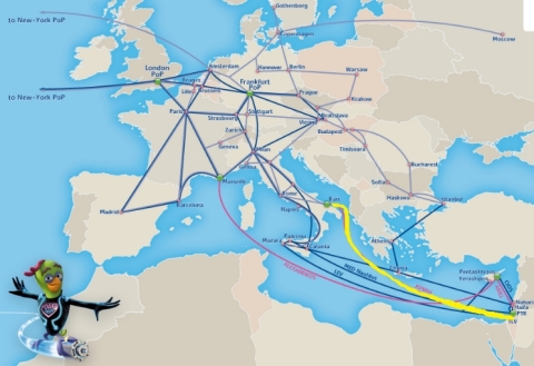 Bezeq International's submarine cable JONAH, highlighted in yellow (Graphic: Business Wire)