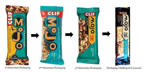 The evolution of Clif Mojo packaging, from left to right. (Photo: Business Wire)