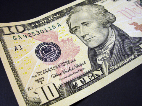 President Alexander Hamilton on the $10 bill (Photo: Business Wire)