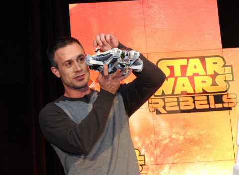 Actor Freddie Prinze, Jr., voice of Kanan, holds Star Wars Rebels Ghost Ship, as Disney Consumer Products unveils an innovative assortment of toys inspired by the upcoming animated TV series “Star Wars Rebels,” Monday, Feb. 17, 2014, at the American International Toy Fair in New York. (Photo by Diane Bondareff/Invision for Disney Consumer Products)