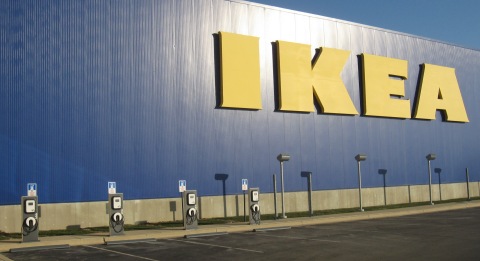 IKEA, the world’s leading home furnishings retailer, today officially plugged-in four Blink® electric vehicle charging stations at one of its Chicago-area stores as part of its partnership with Car Charging Group, Inc. (Photo: Business Wire)