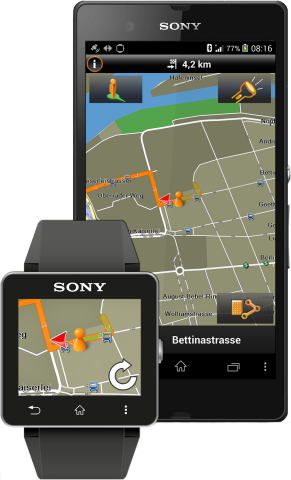 Garmin Xperia Edition seamlessly integrates with Sony SmartWatch 2 to display walking directions. (Photo: Business Wire)