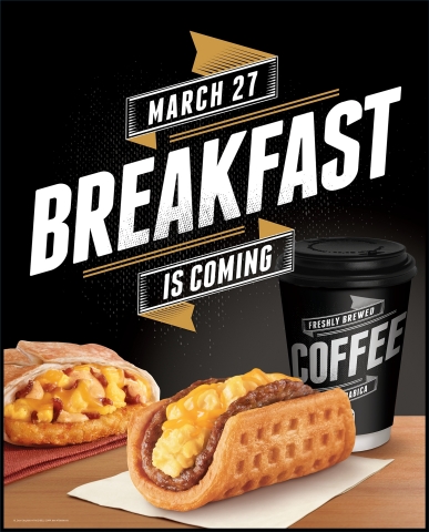 The wait is almost over. Taco Bell(R) Breakfast, which will offer the highly anticipated and revolutionary Waffle Taco, the all-in-one A.M. Crunchwrap(TM), and the already loved Cinnabon(R) Delights(TM), will be available in restaurants nationwide starting March 27, 2014 from 7am to 11am, or earlier. (Photo: Business Wire)
