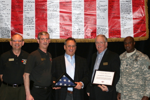 Left to right: HEROES Care Vice Chairman Dave Woolley and President Jon Jerome, Marcone President Jim Souers and Vice President Dave Cook, and BCSM Dewayne Keel (Photo: Business Wire)