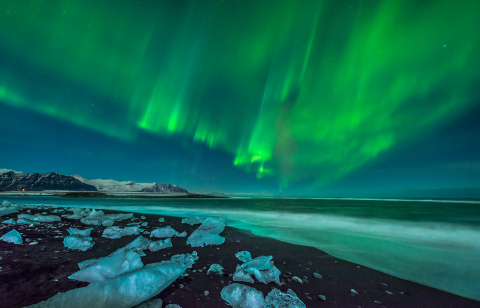 A beautiful aurora display over the ice beach near Jokulsarlon, Iceland. (Photo: Business Wire)