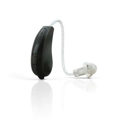 Beltone First is a Made for iPhone hearing aid that offers direct streaming of sound from iPhone, iPad and iPod touch, allowing wearers to utilize their hearing aids to talk on the phone and listen to music in high-quality stereo sound without the need for an additional remote control, accessory, or pendant. (Photo: Business Wire)