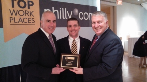 Senior Morgan Properties Executives Patrick O'Grady, Rob Geddes and Ian Douglas accept the Philly.com Top Workplaces Award 2014 (Photo: Business Wire)