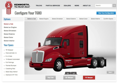 The interactive Kenworth T680 Truck Configurator enables customers to see their new Kenworth T680s take shape as they choose specification options. (Graphic: Business Wire)