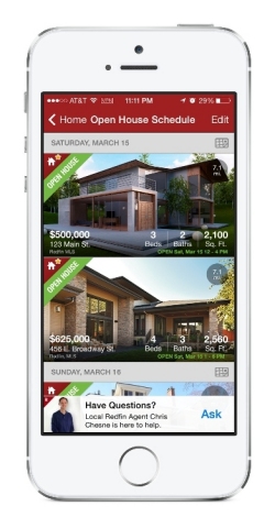 The Redfin Open House Schedule, which is now available on Redfin.com and the Redfin iPhone app, helps homebuyers organize upcoming open houses they'd like to attend. (Photo: Business Wire)