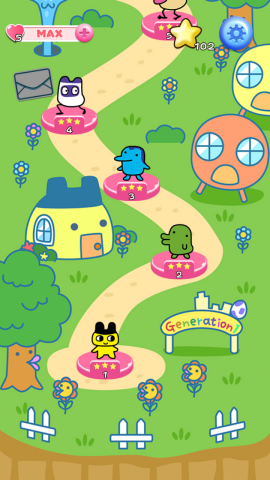 Navigate your Tamagotchi through the wondrous world of Tamagotchi L.i.f.e Tap and Hatch. Players can challenge themselves and friends through over 100 levels and collect cute characters that were introduced in different series of the popular toy. (Graphic: Business Wire)