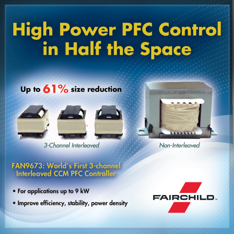 To address challenges of high power applications, Fairchild now delivers the FAN9673 an interleaved continuous conduction mode (CCM) PFC controller.

(Photo: Business Wire)