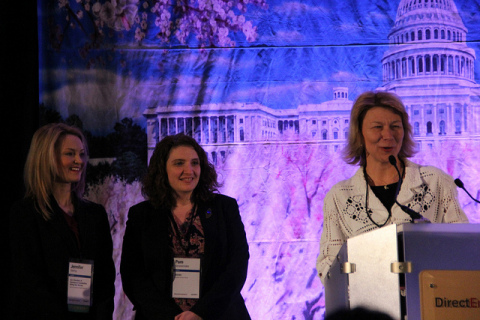 During DirectEmployers 2014 Annual Meeting & Conference in Washington, D.C., Jennifer Giering, U.S. Chamber of Commerce; Pam Gerassimides, National Association of State Workforce Agencies (NASWA); and Candee Chambers, DirectEmployers Associations formally announce their partnership and commitment to assisting veterans, transitioning service members and military spouses obtain meaningful civilian employment. (Photo: Business Wire)