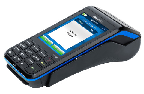 The mobile VX 690 announced by VeriFone features a simple, handheld design that is similar to consumer technologies and easily fits on countertops and in the hands of shoppers and sales associates. Ideal for mobile point of sale, the VX 690 is available with Bluetooth, 3G and Wi-Fi communications to enable merchant acceptance of all types of payments in any environment. (Photo: Business Wire)
