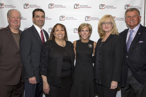 Pat Williams, Walter M. Capone, Connie L. Lindsey, Kathy Giusti, Bonnie Hunt and Mike Ditka celebrate at the 2014 MMRF Chicago Awards Dinner