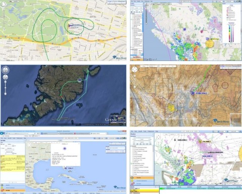 Figure 3: SkyWeb mapping options (Google maps with high resolution tracking data, satellite imagery, VFR/IFR charts. Also showing weather overlays and NOTAMS) (Graphic: Business Wire)
