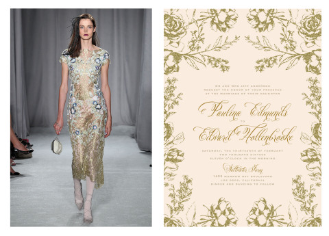 Artful Floral by Marchesa for Wedding Paper Divas alongside the dress that inspired the design (Photo: Business Wire)