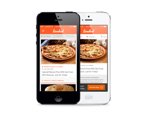 LiveDeal.com iOS App allows consumers access to thousands of restaurant deals on the LiveDeal.com network on Apple mobile devices. (Photo: Business Wire)