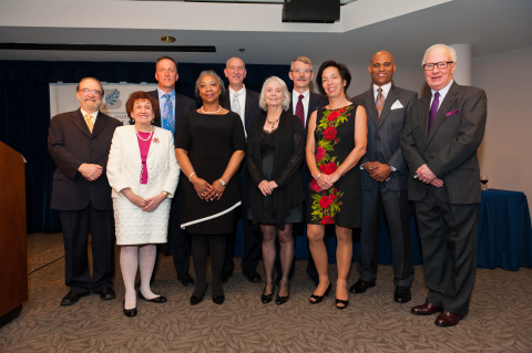 Photo by: Imagez Photography 2013 Beckman Award Recipients Front Row L to R: Thomas Gutheil, MD, Florence Denmark, PhD, Velma Murry, PhD, Suzanne Johnson, PhD, Clare Pastore, JD, Thomas Mitchell, JD, Joseph Trimble, PhD Back Row L to R: Mark Meier, MD, David Penn, PhD, Craig McClain, MD