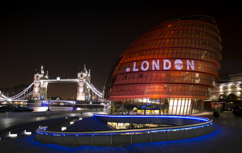 New .London domain name projected onto the nighttime London skyline (Photo: Business Wire)