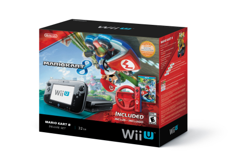 On May 30 Nintendo is releasing the Mario Kart 8 Deluxe Set bundle that includes a Wii U Deluxe Set system, a Mario Kart 8 game, a red Mario Wii Wheel accessory and a red Mario Wii Remote Plus controller, all at a suggested retail price of just $329.99. (Photo: Business Wire)