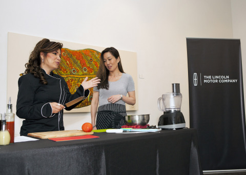 The 2015 Lincoln MKC, the brand's first small premium utility, is engaging the senses through a tour of cities this spring. On April 29, the vehicle was at Cafeina Wynwood Lounge in Miami. Celebrity chef Minerva Vazquez (left) and Janet Seymour, Lincoln color and materials design manager, compared the similarities between their two disciplines, including the use of quality ingredients combined with meticulous preparation and attention to detail. (Photo: Business Wire)