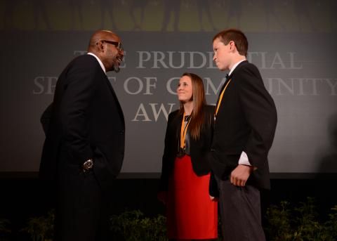 Academy Award-winning actor Forest Whitaker congratulates Hailey Daniels, 18, of Ogden (center) and Luke Hughes, 14, of Bountiful (right) on being named Utah's top two youth volunteers for 2014 by The Prudential Spirit of Community Awards. Hailey and Luke were honored at a ceremony on Sunday, May 4 at the Smithsonian's National Museum of Natural History, where they each received a $1,000 award. (Photo: Business Wire)