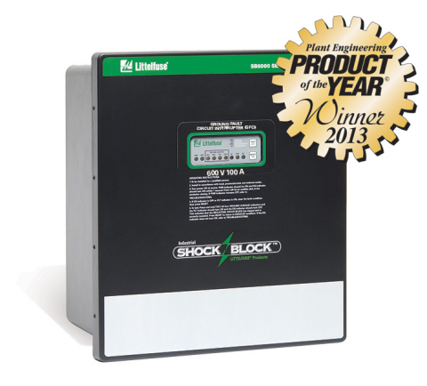 The Littelfuse SB6100 Industrial Shock-Block(TM) GFCI wins Silver Award in the Plant Engineering 2013 Product of the Year in the Electrical Safety category. (Graphic: Business Wire)