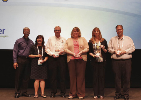 (from L to R) Bruce Graham, president of Tyler's Courts & Justice Division; Thu Nguyen, San Luis Obispo County's assistant executive court officer; Lonnie Simmons, chief deputy constable at Collin County, Texas; Andrea Thompson, district clerk for Collin County, Texas; Caren Skipworth, chief information officer at Collin County, Texas; Casey Kennedy, director of information services at the Texas Office of Court Administration. (Photo: Business Wire)