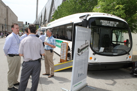 A crowd gathered at the American Public Transportation Association trade show on Monday to witness the unveiling of the Proterra Solution, a second-generation American-made EV bus. (Photo: Business Wire)