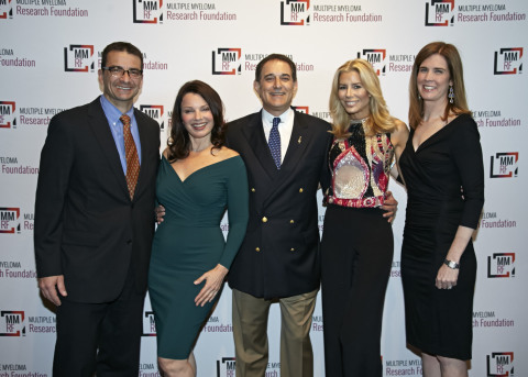 Walter M. Capone of the MMRF, Fran Drescher, Michael Reinert of the MMRF Board of Directors, Aviva Drescher and Anne Quinn Young of the MMRF celebrating at the 2014 MMRF Laugh for Life: New York.