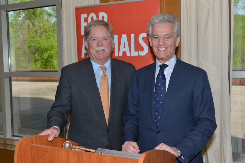 Zoetis Chairman of the Board Michael McCallister and CEO Juan Ramon Alaix at today's Annual Meeting of Shareholders.