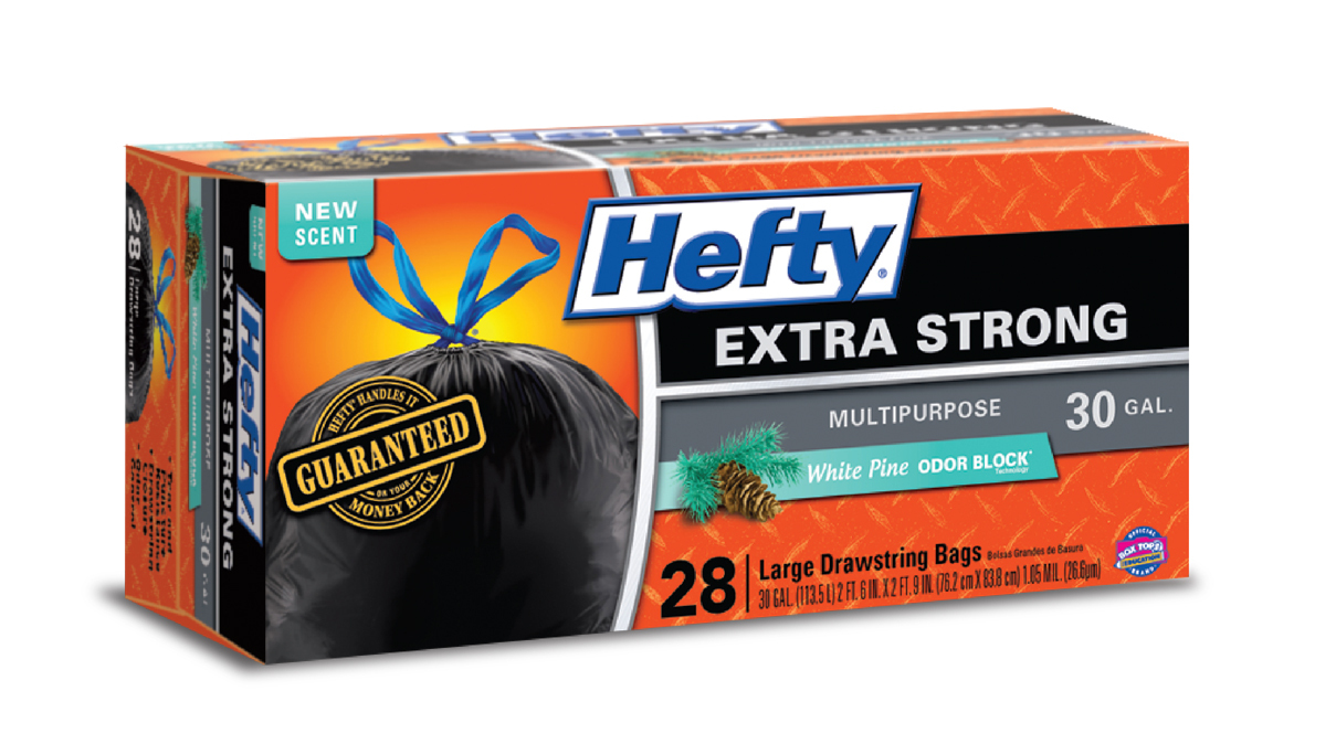Hefty® Introduces Extra Strong Large Black Trash Bags with White Pine™ Odor  Block® Technology