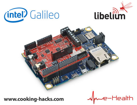 The Intel Galileo and e-Health Sensor Platform integration will be shown at Maker Faire Bay Area, May 17-18, 2014 at Cooking Hacks booth #231. Cooking Hacks is the open hardware division of Libelium. (Graphic: Business Wire)