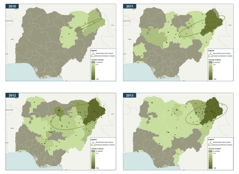 IHS Country Risk graphics show the evolution of Boko Haram's activity. (Graphic: Business Wire)