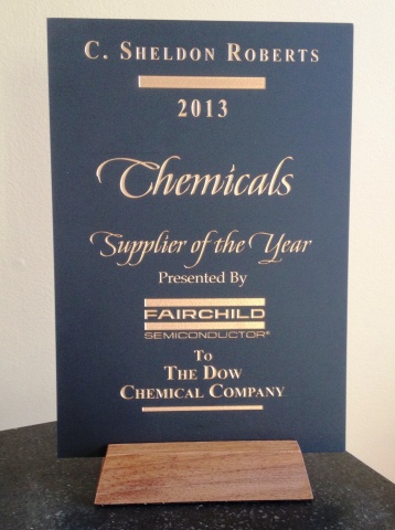 Dow's 2013 Chemical Supplier of the Year Award from Fairchild Semiconductor. (Photo: Business Wire)