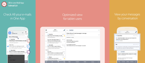 Daum Communications unveiled All-in-one mail app SolMail 2.0 supporting 13 languages. The newly developed SolMail 2.0 supports conversation view on multi-accounts and tablet optimized view. (Graphic: Business Wire)