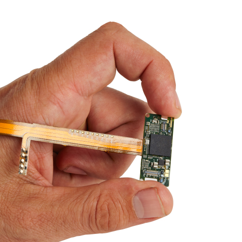 The incredibly small circuitry for Samsung's wearable open platform for digital health, Simband. (Photo: Business Wire)