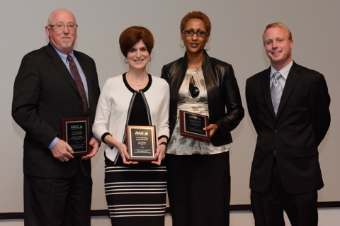 AIAG 2014 Volunteer Awards Ceremony - Aidan Hughes, Stack Pole; Terry Onica, QAD; and Alisa Clemons, Ford. (Photo: Business Wire)