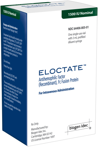 Image of Biogen Idec’s ELOCTATE™ [Antihemophilic Factor (Recombinant), Fc Fusion Protein], which was approved by the U.S. FDA on June 6, 2014 (Photo: Biogen Idec)