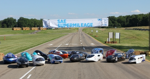 Eaton hosted the 35th anniversary SAE Supermileage competition at its Proving Grounds in Marshall, Michigan. Teams from 19 colleges in the U.S., Canada and Venezuela participated in the event, with five teams achieving more than 1,000 miles per gallon over the 9.6-mile course. (Photo: Business Wire)